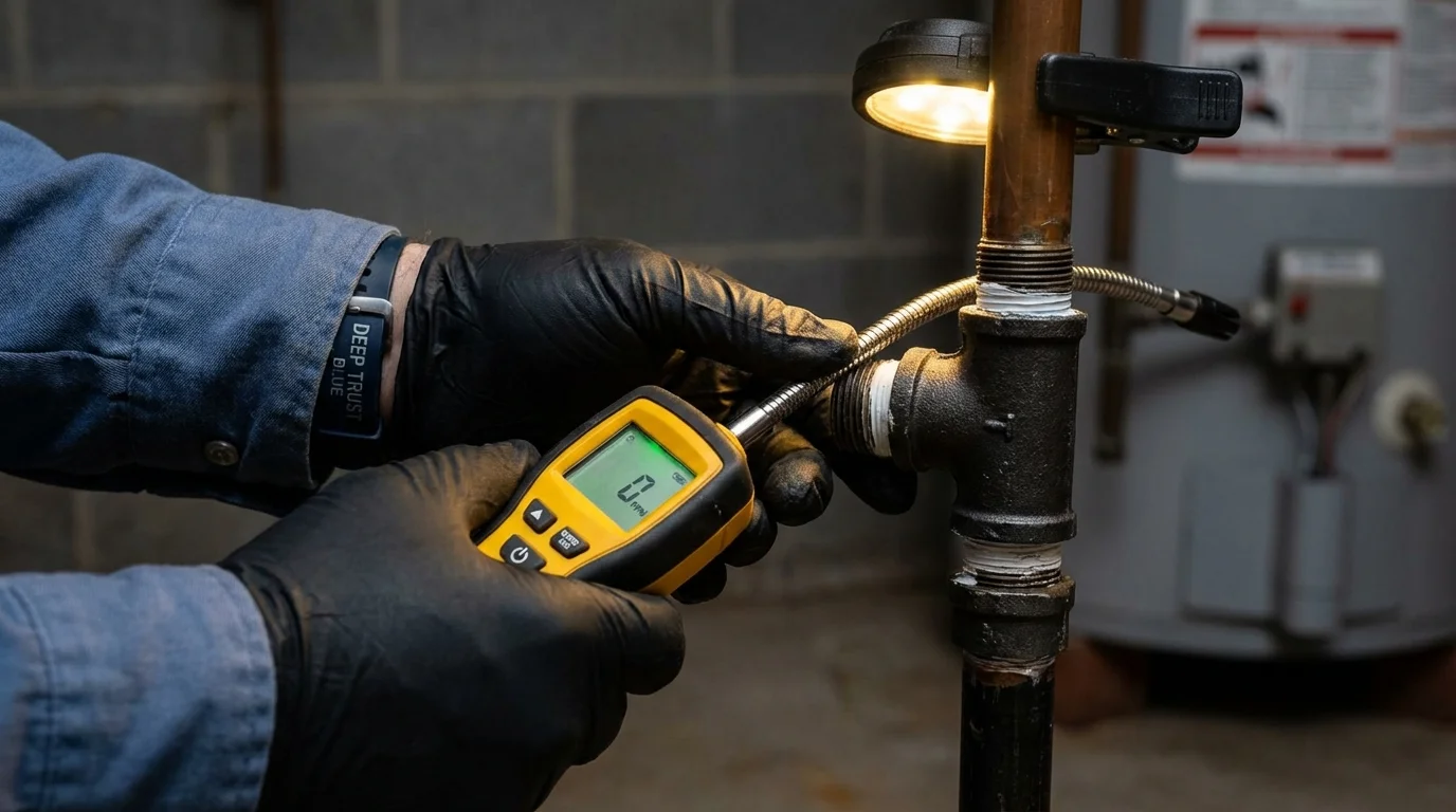 Gas leak detection with electronic sniffer by Johns Plumbing LLC in Alva